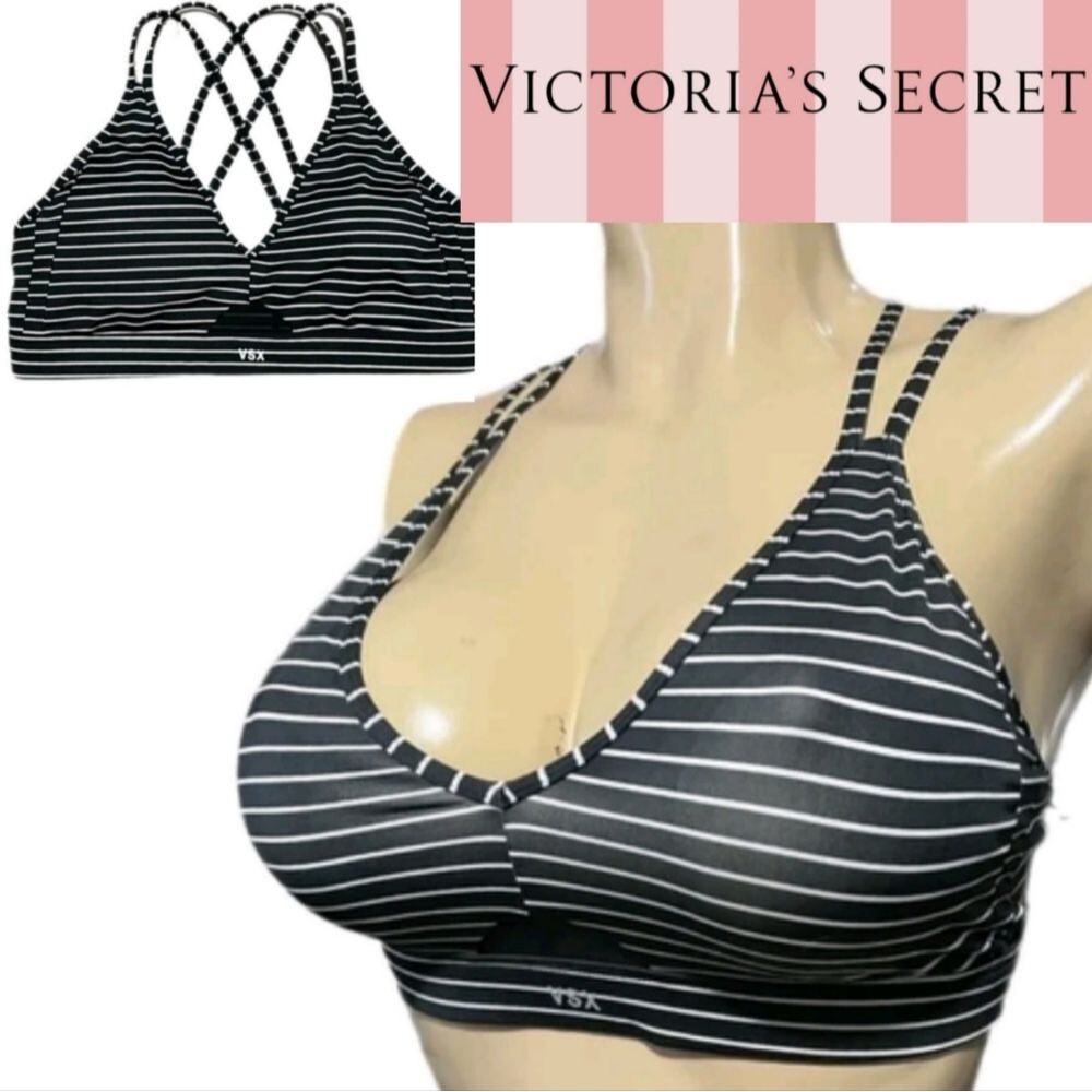 Victoria's Secret Deep V Front VSX Strappy Back Sports Bra L